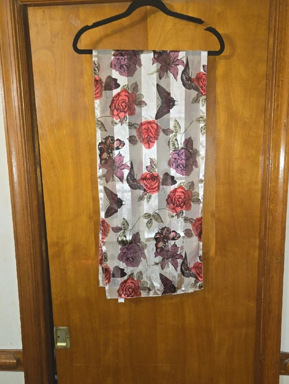 Floral and Butterfly Sheer Square Scarf - Red & Purple Roses